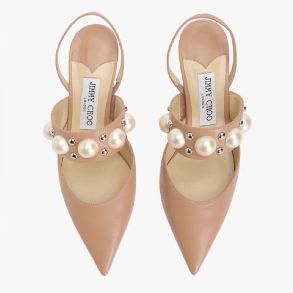Jimmy Choo Blush Pearl Studded Sling back Heels - Picture 3 of 16